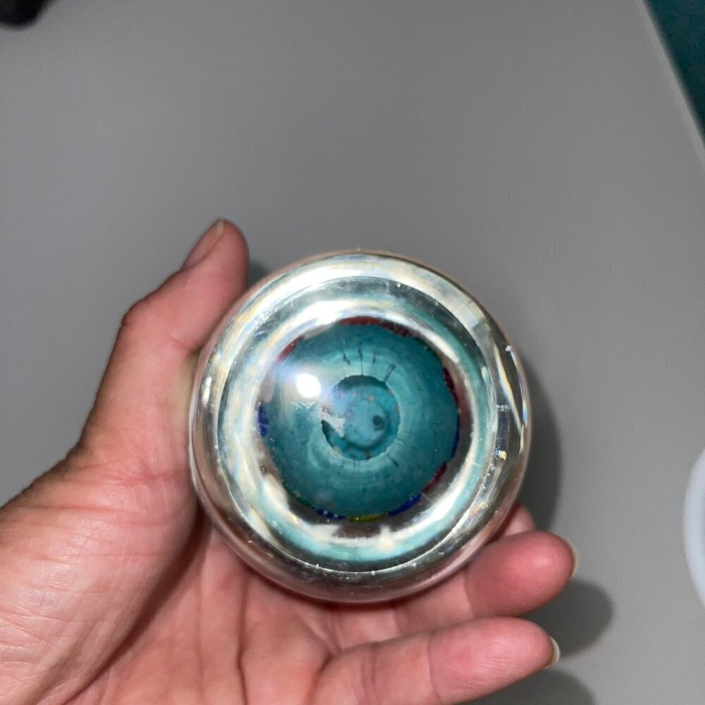 Vintage Millefiori Art Glass Turquoise Multicolor Paperweight Collectible - Picture 5 of 15